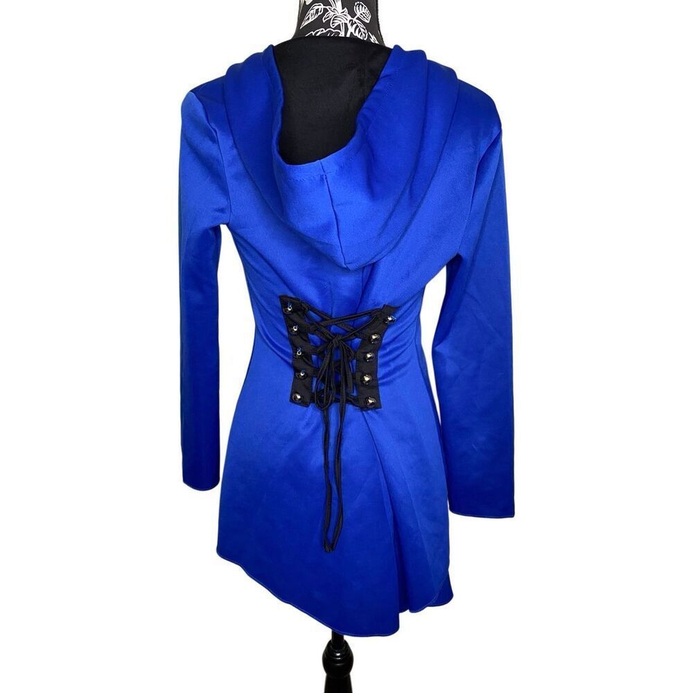 Nwot Royal Blue Gothic Hooded Corset Coat Jacket Small Lace Up Back Steampunk